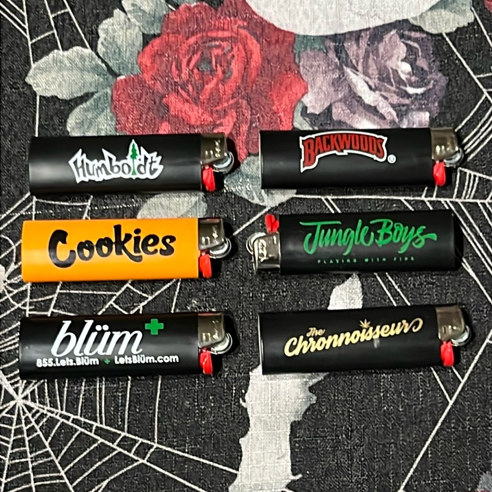 NEW 6 FULL SIZE BIC COLLECTIBLE 420 LIGHTERS COOKIES BACKWOODS HUMBOLDT BLUM ETC